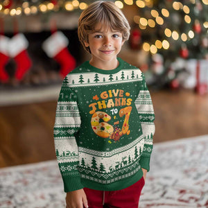 Give Thanks To 67 Ugly Christmas Sweater Funny Brainrot Six Seven Meme Thanksgiving Gift TS12 Forest Green Beige Print Your Wear