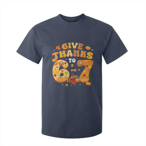 Give Thanks To 67 T Shirt For Kid Funny Brainrot Six Seven Meme Thanksgiving Gift TS12 Navy Print Your Wear