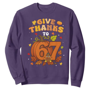 Thanksgiving Give Thanks To 67 Sweatshirt Funny Brainrot Meme Gift TS12 Purple Print Your Wear