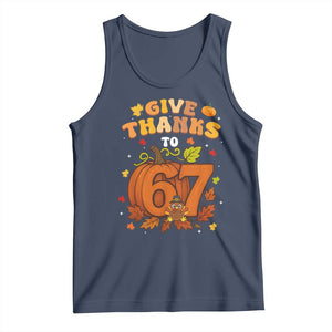 Thanksgiving Give Thanks To 67 Tank Top Funny Brainrot Meme Gift TS12 Navy Print Your Wear