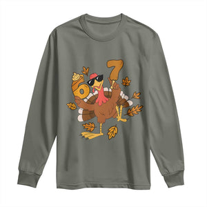 Trending Six Seven Meme Turkey Long Sleeve Shirt Funny Thanksgiving Gift TS12 Military Green Print Your Wear