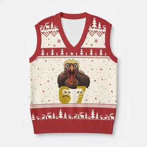 Six Seven Meme Turkey V-Neck Knit Sweater Vest Trending Gen Alpha Thanksgiving Gift TS12 Beige Red Print Your Wear