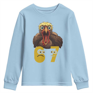 Six Seven Meme Turkey Youth Sweatshirt Trending Gen Alpha Thanksgiving Gift TS12 Light Blue Print Your Wear
