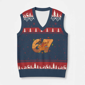 Thanksgiving Turkey Dabbing V-Neck Knit Sweater Vest Six Seven Meme Trending Gift TS12 Navy Red Print Your Wear