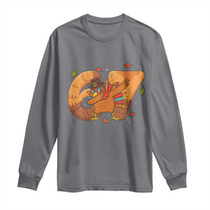 Thanksgiving Turkey Dabbing Long Sleeve Shirt Six Seven Meme Trending Gift TS12 Charcoal Print Your Wear