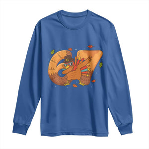 Thanksgiving Turkey Dabbing Long Sleeve Shirt Six Seven Meme Trending Gift TS12 Royal Blue Print Your Wear