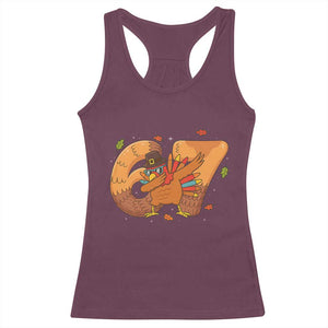 Thanksgiving Turkey Dabbing Racerback Tank Top Six Seven Meme Trending Gift TS12 Maroon Print Your Wear