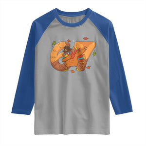 Thanksgiving Turkey Dabbing Raglan Shirt Six Seven Meme Trending Gift TS12 Sport Gray Royal Print Your Wear