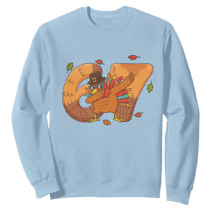 Thanksgiving Turkey Dabbing Sweatshirt Six Seven Meme Trending Gift TS12 Light Blue Print Your Wear