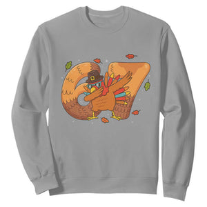 Thanksgiving Turkey Dabbing Sweatshirt Six Seven Meme Trending Gift TS12 Sport Gray Print Your Wear