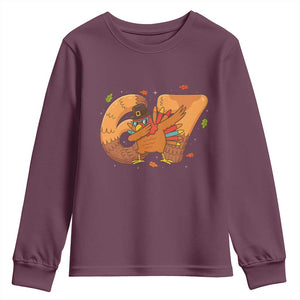Thanksgiving Turkey Dabbing Youth Sweatshirt Six Seven Meme Trending Gift TS12 Maroon Print Your Wear