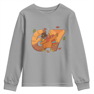 Thanksgiving Turkey Dabbing Youth Sweatshirt Six Seven Meme Trending Gift TS12 Sport Gray Print Your Wear