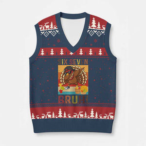 Six Seven Meme Turkey Dabbing V-Neck Knit Sweater Vest Funny Thanksgiving Gift TS12 Navy Red Print Your Wear