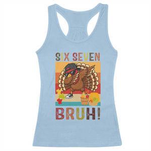 Six Seven Meme Turkey Dabbing Racerback Tank Top Funny Thanksgiving Gift TS12 Light Blue Print Your Wear