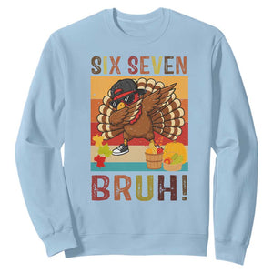 Six Seven Meme Turkey Dabbing Sweatshirt Funny Thanksgiving Gift TS12 Light Blue Print Your Wear