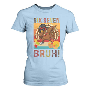 Six Seven Meme Turkey Dabbing T Shirt For Women Funny Thanksgiving Gift TS12 Light Blue Print Your Wear