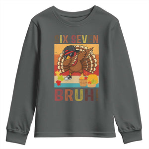 Six Seven Meme Turkey Dabbing Youth Sweatshirt Funny Thanksgiving Gift TS12 Dark Heather Print Your Wear