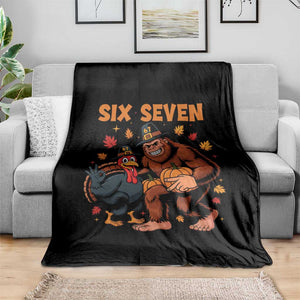 Six Seven Meme Bigfoot And Turkey Throw Blanket Funny Thanksgiving Gift TS12 Print Your Wear