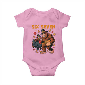 Six Seven Meme Bigfoot And Turkey Baby Onesie Funny Thanksgiving Gift TS12 Light Pink Print Your Wear