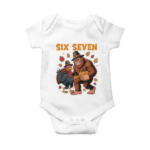 Six Seven Meme Bigfoot And Turkey Baby Onesie Funny Thanksgiving Gift TS12 White Print Your Wear