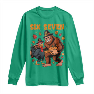 Six Seven Meme Bigfoot And Turkey Long Sleeve Shirt Funny Thanksgiving Gift TS12 Irish Green Print Your Wear