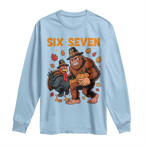 Six Seven Meme Bigfoot And Turkey Long Sleeve Shirt Funny Thanksgiving Gift TS12 Light Blue Print Your Wear