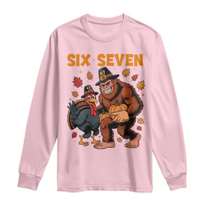 Six Seven Meme Bigfoot And Turkey Long Sleeve Shirt Funny Thanksgiving Gift TS12 Light Pink Print Your Wear