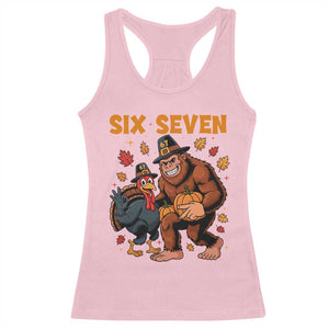 Six Seven Meme Bigfoot And Turkey Racerback Tank Top Funny Thanksgiving Gift TS12 Light Pink Print Your Wear