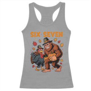 Six Seven Meme Bigfoot And Turkey Racerback Tank Top Funny Thanksgiving Gift TS12 Sport Gray Print Your Wear