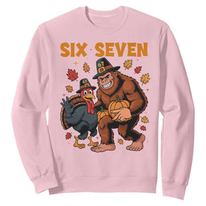 Six Seven Meme Bigfoot And Turkey Sweatshirt Funny Thanksgiving Gift TS12 Light Pink Print Your Wear