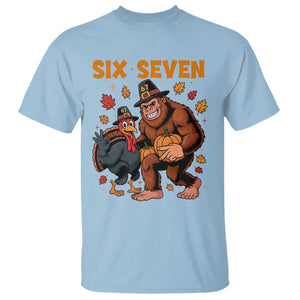 Six Seven Meme Bigfoot And Turkey T Shirt Funny Thanksgiving Gift TS12 Light Blue Print Your Wear