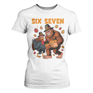 Six Seven Meme Bigfoot And Turkey T Shirt For Women Funny Thanksgiving Gift TS12 White Print Your Wear