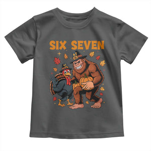 Six Seven Meme Bigfoot And Turkey Toddler T Shirt Funny Thanksgiving Gift TS12 Dark Heather Print Your Wear