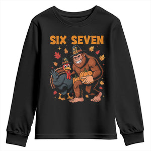 Six Seven Meme Bigfoot And Turkey Youth Sweatshirt Funny Thanksgiving Gift TS12 Black Print Your Wear