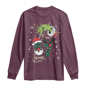 Funny Green Hand Six Seven Meme Long Sleeve Shirt Gen Z Alpha Xmas Gift TS12 Maroon Print Your Wear