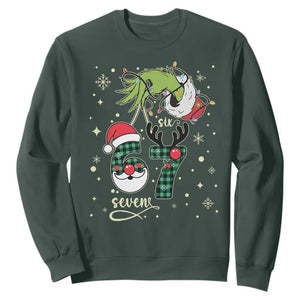 Funny Green Hand Six Seven Meme Sweatshirt Gen Z Alpha Xmas Gift TS12 Dark Forest Green Print Your Wear