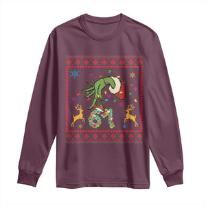 Green Hand 67 Meme Ugly Sweater Long Sleeve Shirt Funny Holiday Gift TS12 Maroon Print Your Wear
