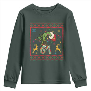 Green Hand 67 Meme Ugly Sweater Youth Sweatshirt Funny Holiday Gift TS12 Dark Forest Green Print Your Wear