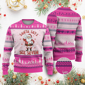 Funny Xmas Meme Gift Ugly Christmas Sweater Santa Says Six Seven TS12 Hot Pink Print Your Wear