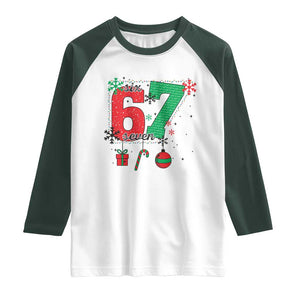 Funny Six Seven Meme Trendy TikTok Raglan Shirt Christmas Gift TS12 White Dark Forest Green Print Your Wear