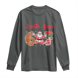Funny Santa Says Six Seven Meme Long Sleeve Shirt Holiday Gift For Gen Z TS12 Dark Heather Print Your Wear
