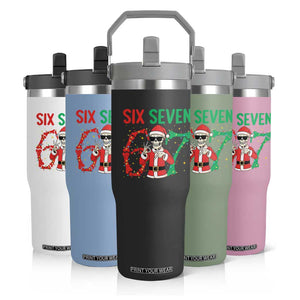 Funny Santa Skeleton Says Six Seven Flip Straw Tumbler Christmas Meme Gift TS12 Print Your Wear