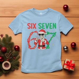 Funny Santa Skeleton Says Six Seven T Shirt Christmas Meme Gift TS12 Light Blue Print Your Wear