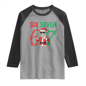 Funny Santa Skeleton Says Six Seven Raglan Shirt Christmas Meme Gift TS12 Sport Gray Black Print Your Wear