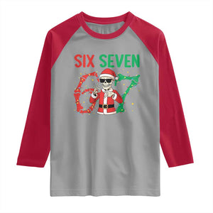 Funny Santa Skeleton Says Six Seven Raglan Shirt Christmas Meme Gift TS12 Sport Gray Red Print Your Wear
