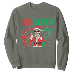 Funny Santa Skeleton Says Six Seven Sweatshirt Christmas Meme Gift TS12 Military Green Print Your Wear