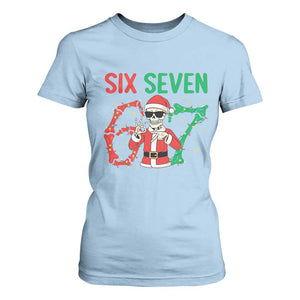 Funny Santa Skeleton Says Six Seven T Shirt For Women Christmas Meme Gift TS12 Light Blue Print Your Wear
