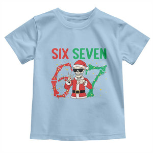 Funny Santa Skeleton Says Six Seven Toddler T Shirt Christmas Meme Gift TS12 Light Blue Print Your Wear