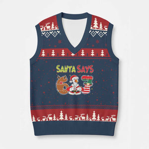 Funny Sant Goose Says Six Seven V-Neck Knit Sweater Vest Xmas Gift For Gen Z TS12 Navy Red Print Your Wear