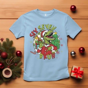 Funny Christmas Dinosaur Lover Gift T Shirt Trending Six Seven Bruh TS12 Light Blue Print Your Wear